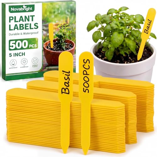 Novabright 500 Pcs Plant Labels 5 Inch Plastic Plant Name Tags for Seedlings Garden Label Markers Nursery Plastic Planting Seed Labels for Outdoor Garden Waterproof Label Pot Stakes(Yellow) - color: Yellow