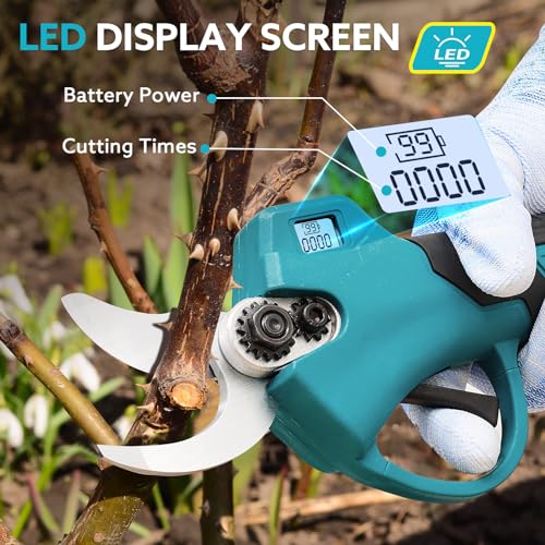 Electric Pruning Shears Cordless for Gardening - 1.2" Cutting Diameter Battery Powered Pruner with LCD Display & 2 Rechargeable Batteries, Brushless Power Pruner Heavy Duty for Tree Branch - style: Blue-30mm