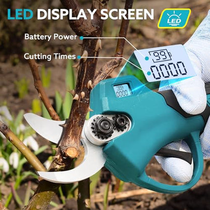 Electric Pruning Shears Cordless for Gardening - 1.2" Cutting Diameter Battery Powered Pruner with LCD Display & 2 Rechargeable Batteries, Brushless Power Pruner Heavy Duty for Tree Branch - style: Blue-30mm