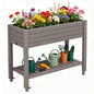 Raised Garden Bed with Shelf, Rolling Resin Planter Box, Gray - color: Gray, size: 33.7" H