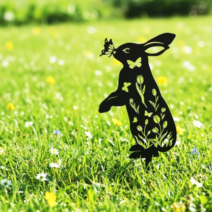 2 Pcs Metal Bunny Garden Stakes, Decorative Rabbit Silhouette Yard Art - color: Bunny