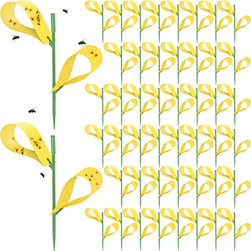 Qualirey 100 Pcs Yellow Sticky Houseplant Traps Gnat Stakes Indoor - color: Yellow