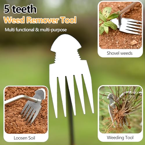 2026 Weed Puller Tool, 3 Pack New Garden Stainless Steel Weeder Tool Hand Weeder Tool,Multi-Purpose Weed Remover Tool Weeding Tools for Gardening(Rubber Handle)