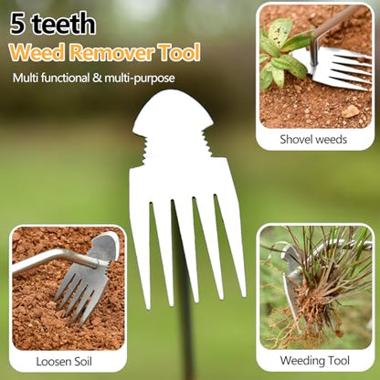 2026 Weed Puller Tool, 3 Pack New Garden Stainless Steel Weeder Tool Hand Weeder Tool,Multi-Purpose Weed Remover Tool Weeding Tools for Gardening(Rubber Handle)