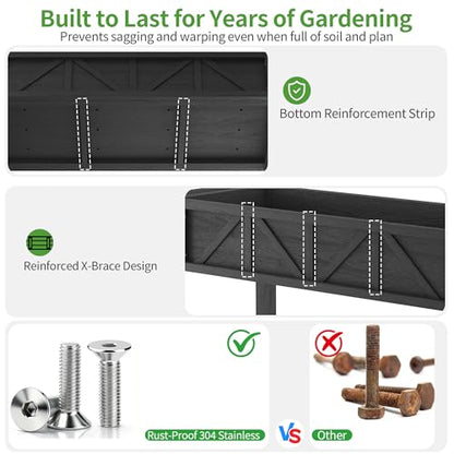 HIPS All-Weather Elevated Raised Garden Bed with Legs,72"L x 17"W x 28.7"H - color: Black, size: 72"L-Without Wheels