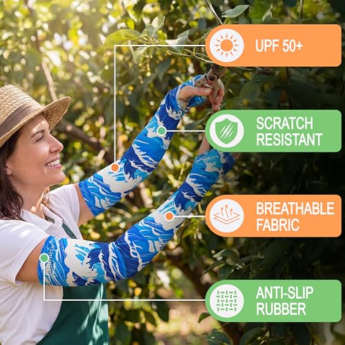 Evridwear Gardening Sleeves,UV Protection Cooling Arm Sleeve Women Men - color: Ocean Waves, size: Small-Medium