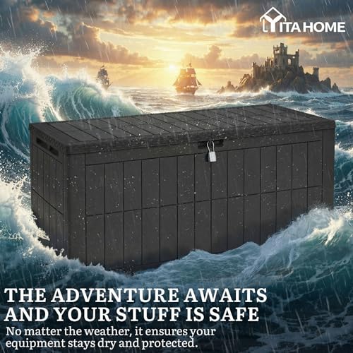 YITAHOME 134 Gallon Large Deck Box - color: Black, size: 134 Gallon