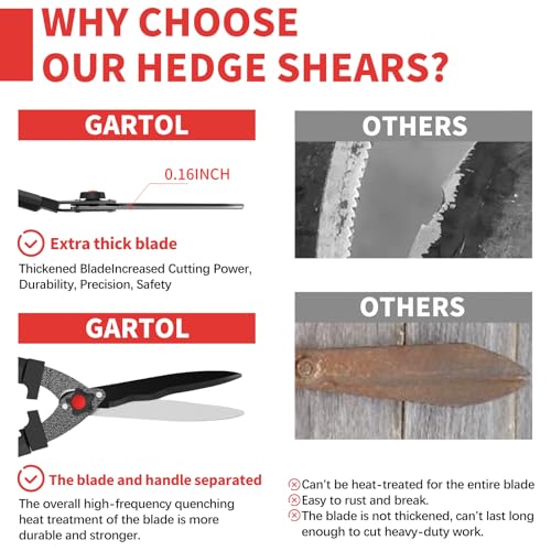 GARTOL 23" Heavy Duty Hedge Shears, 9" Wavy Blade Clippers