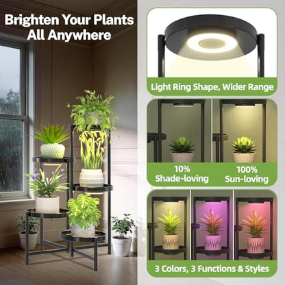 iDavosic.ly 5 Tier Large Plant Stand with Grow Light, 10 Inch Tray, Black - color: Black with Lights, size: 5 Tiers