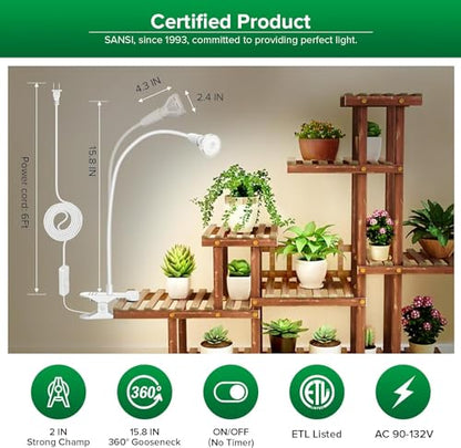SANSI Grow Lights for Indoor Plants, 10W Clip-On Gooseneck LED Plant Lights - size: 1 Head 1-Pack