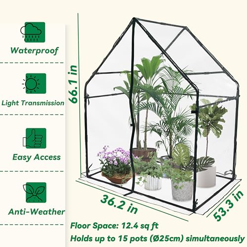 Gardzen Small Walk-in Greenhouse, 36.2"(L) x53.3(W) x66.1(H) - size: 36"(L) x53"(W) x66"(H)