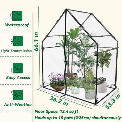 Gardzen Small Walk-in Greenhouse, 36.2"(L) x53.3(W) x66.1(H) - size: 36"(L) x53"(W) x66"(H)