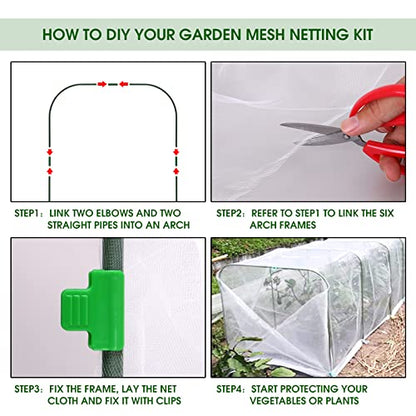 Garden Netting Kit for Raised Beds, 8x24Ft Ultra Fine Mesh Netting with 6 Sets Garden Hoops, Plant Row Cover Insect Netting Birds Pest Barrier Net for Vegetable Fruit Flowers