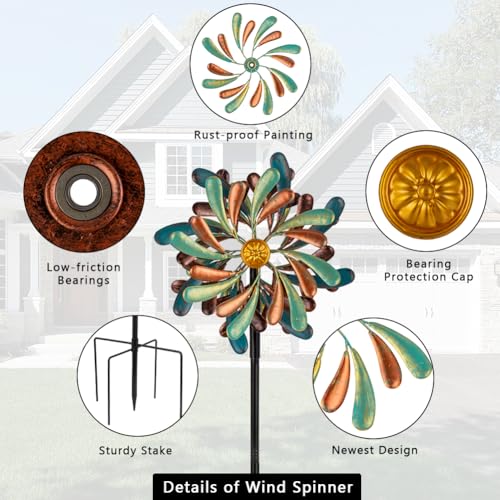 Stargarden Wind Spinners Outdoor, 13.2" Dia Metal Wind Spinner - color: Green Brown-13.2”
