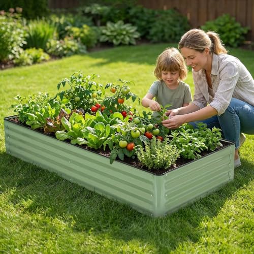 2 Pack 6x3x1 FT Galvanized Raised Garden Bed, Green - size: 6x3x1 (Pack of 2)