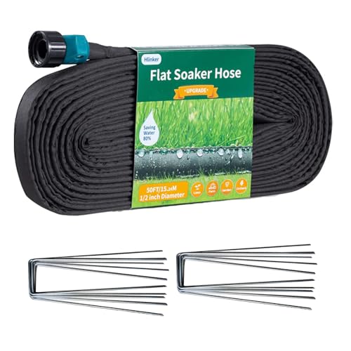 Hlinker 2026 Flat Soaker Hose 50 ft with Stake for Garden, Linkable Drip Hose Diy Automates Garden Irrigation System Saving 83% Water, Dual-layer Leak-free Design Water Hose with Holes - size: 50ft