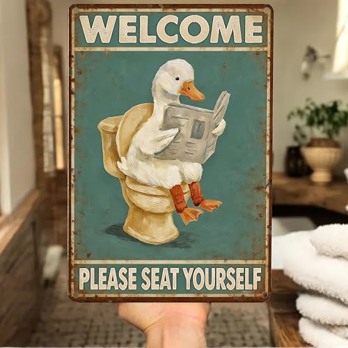 Welcome Please Seat Yourself Funny Goose Metal Sign 8×12 Inch - color: Bathroom C, size: 8*12inch