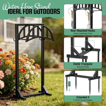 YQSLYSF Garden Hose Holder Stand, Water Hose Reel Storage Rack - color: Matte Black