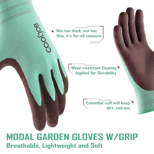 COOLJOB 2 Pairs Modal Gardening Gloves for Women, Rubber Coated, Small - size: Small (Pack of 2)