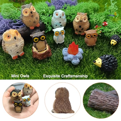 Miniature Garden Accessories, 39 Pcs, Mini Garden Animals Owls with Moss, Miniature Figurines, Model Trees for Micro Landscape DIY Fairy Craft Decor