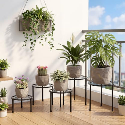 VECELO Metal Plant Stands Set of 5, Multiple Heavy Duty Flower Pot Stand, Round Plant Holder, Black - color: Black