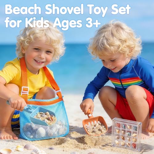 2 Pack Beach Sand Sifter with Seashell Bags & Display Case for Boys & Girls - color: Blue-orange