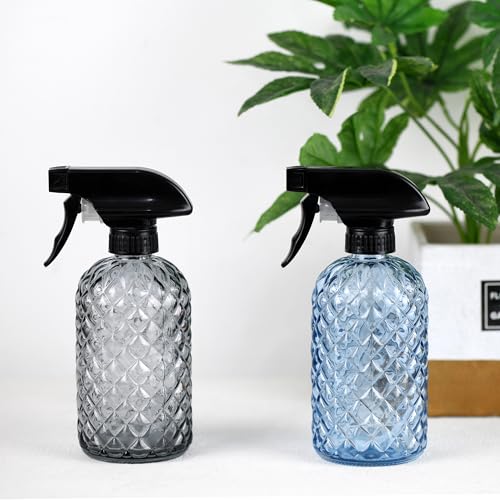 12Oz Glass Plant Spray Bottle with Black Plastic Top Pump - color: Blue