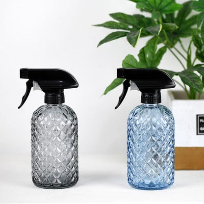 12Oz Glass Plant Spray Bottle with Black Plastic Top Pump - color: Blue