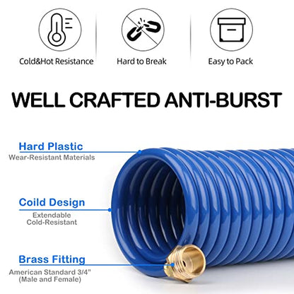 15FT Blue EVA Coil Garden Hose with Metal Fittings - color: Blue, size: 15 feet