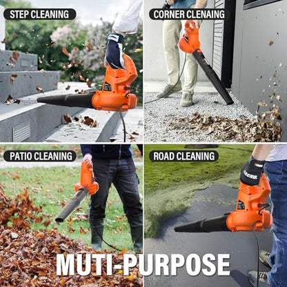 MAXLANDER 7-Amp Electric Leaf Blower, Handheld Blowers for Lawn Care - color: Orange