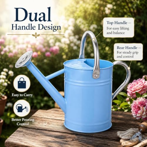 1 Gallon Metal Watering Can for Indoor Outdoor Plants, Blue - color: Blue