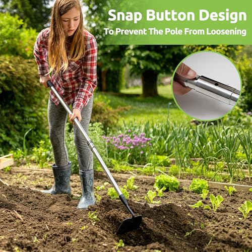 Cultivator Garden Tool Heavy Duty, Scuffle Loop Action Hoe Weeding Hand Tool for Women Kids Men, Metal Weeder Scraper Garden Hoe Rake Weed Puller Long Handle 76 inch - size: 76"