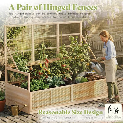 AMERLIFE Raised Garden Bed with Fencing and Trellis,18" Planting Depth - size: 6.6x5.6x3 FT