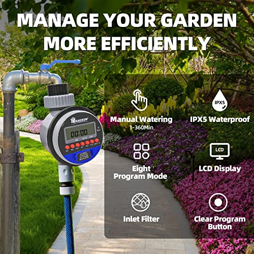 Water Timer Garden Irrigation Controller with 8 Programs for Lawn - style: 1 Outlet Electronic Timer