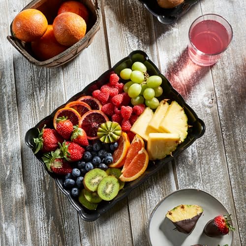 Plasticpro Plastic Serving Trays - Serving Platters Rectangle 9X13 Disposable Party Dish Includes 8 Black Trays - color: Black