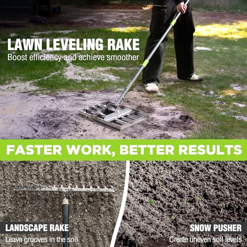 WORKPRO Lawn Leveling Rake, 17"x10" Rake with 75-Inch Adjustable Handle - size: 17''x10''-6FT