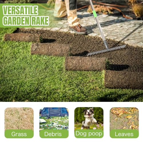 14 Tines Adjustable 30.5-57 Inch Bow Rake, Metal for Gardening - color: 14 Tines