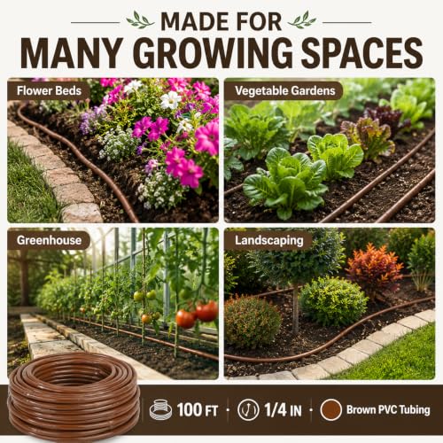 1/4 Inch Drip Irrigation Tubing, 100 ft Brown PVC Dripline