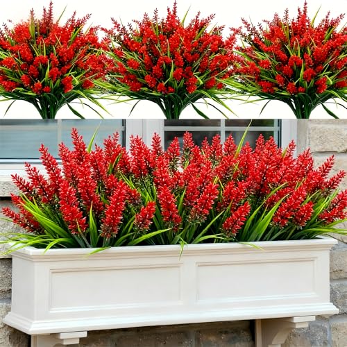 Geegoods 48 Bundles Red Artificial Plants Flowers Outdoor, UV Resistant - color: Red, size: 48PCS