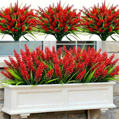 Geegoods 48 Bundles Red Artificial Plants Flowers Outdoor, UV Resistant - color: Red, size: 48PCS