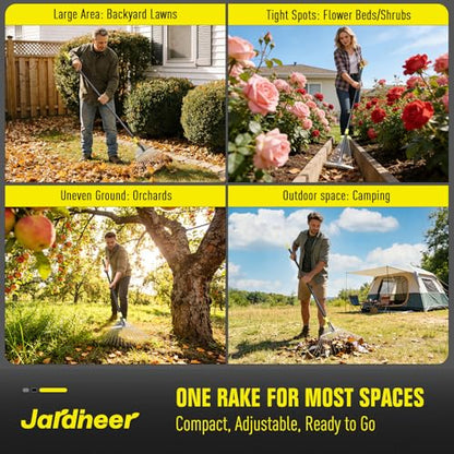 Jardineer Adjustable Leaf Rake, Expandable Lightweight Metal Yard Rakes