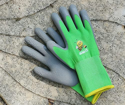 Kids Gardening Gloves, Latex Coated Toddler Yard Gloves, 1 Pairs (5-7 YRS) - color: Green Bee (Pack of 1), size: XX-Small