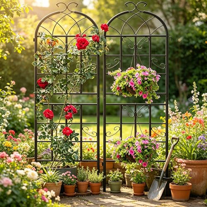 2-Pack 71" Black Metal Garden Trellises with Butterfly Design - color: 2 Pack 71"- Butterfly Black