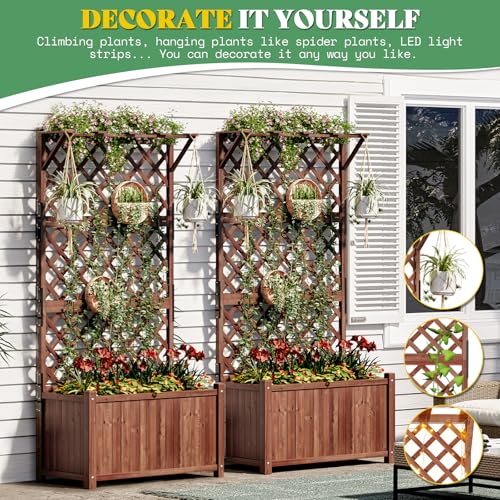 AMERLIFE Raised Garden Bed with 71" Trellis, Privacy Planter for Planting