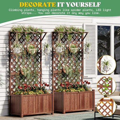 AMERLIFE Raised Garden Bed with 71" Trellis, Privacy Planter for Planting