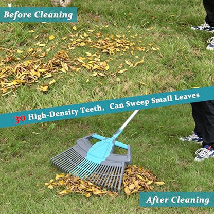 CYRUS 3-in-1 Garden Leaf Rake Adjustable PP Plastic 30-Tine Yard Rake