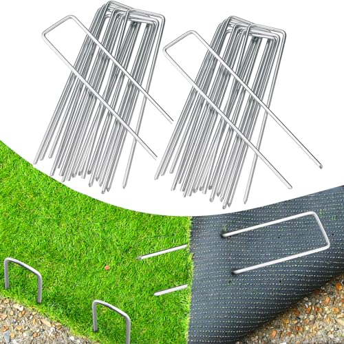 200 Pack 6 Inch Garden Stakes, Galvanized Landscape Staples for Weed Barrier Fabric, Heavy Duty Sod Pins Securing Pegs Netting Ground Sheets and Fleece, Ground Cover, Irrigation Tubing - size: 6 INCH-200Packs