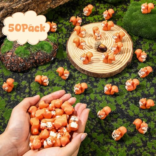 Threehoney 50 Pcs Mini Resin Animal, Miniature Figurines Bulk, Squirrel - style: Squirrel Style