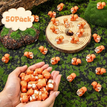 Threehoney 50 Pcs Mini Resin Animal, Miniature Figurines Bulk, Squirrel - style: Squirrel Style