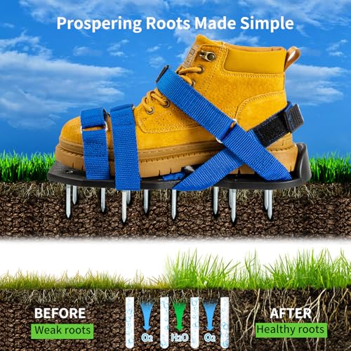 Lawn Aerator Shoes Pre‑Assembled with Secure Dual Instep Straps for Lawn - color: Blue